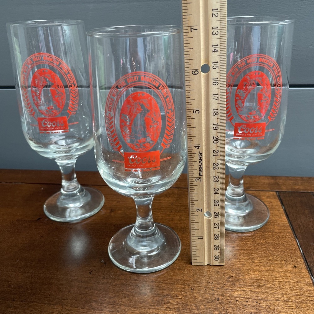 VINTAGE COORS BEER GLASS GOBLET STYLE Set Of 3 Perfect Party Starter! Retro - Picture 2 of 7